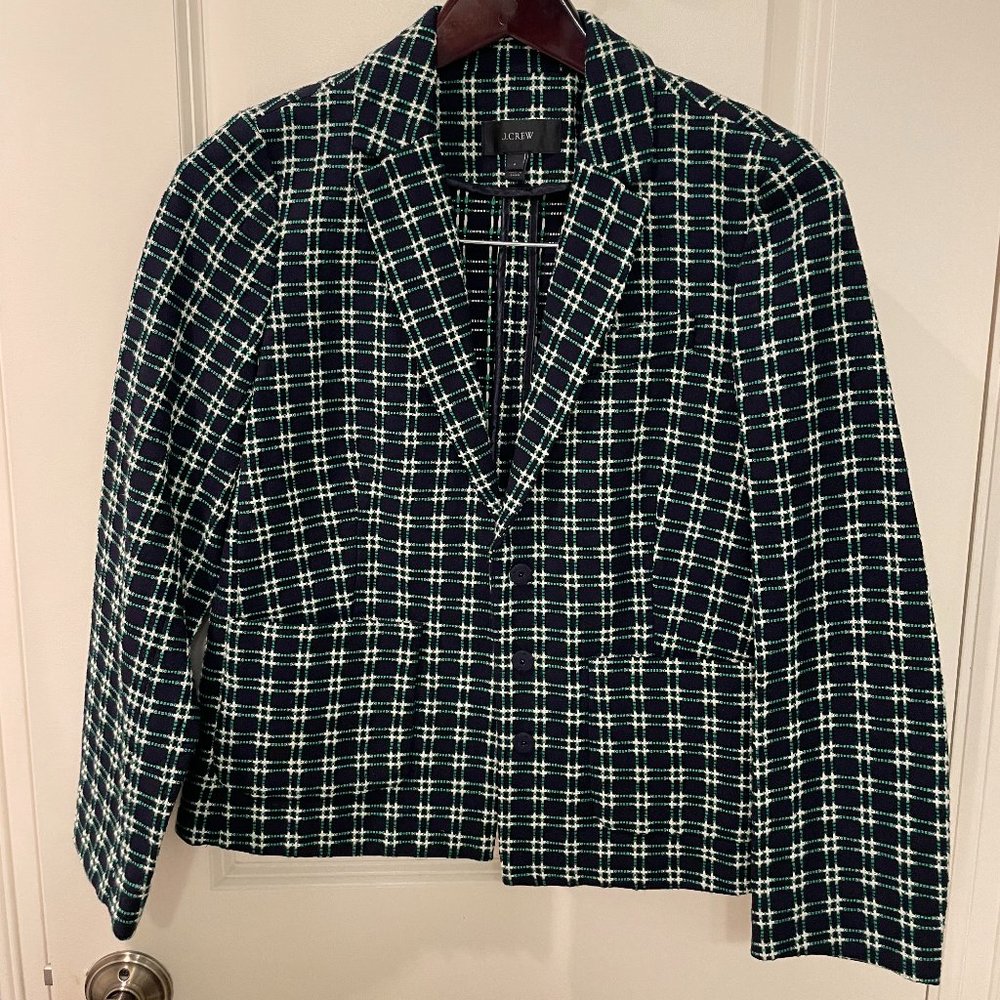 J.Crew Shrunken Green Embroidered Plaid Blazer 6